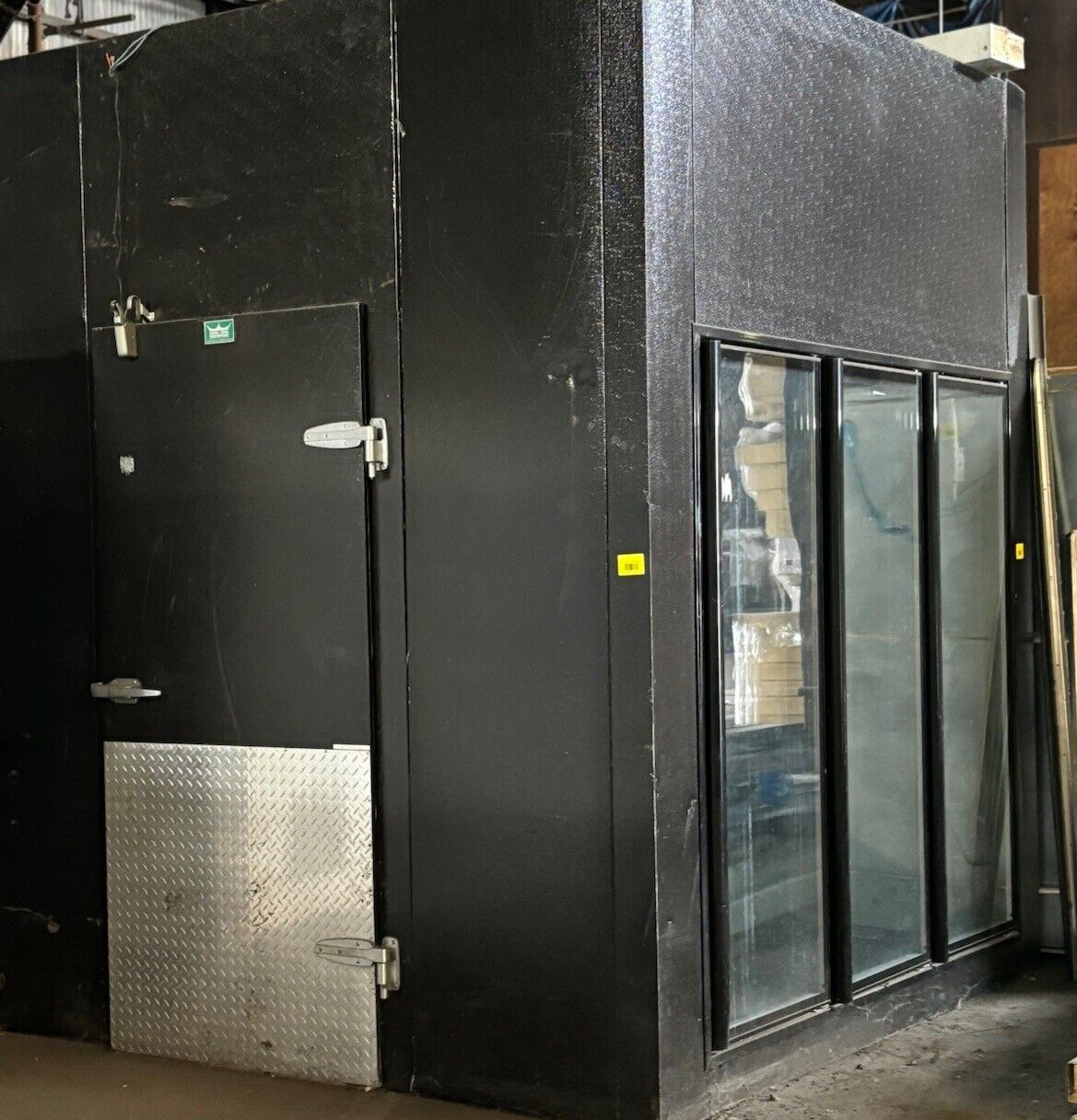Used walk in cooler 3-glass display doors with new refrigeration system