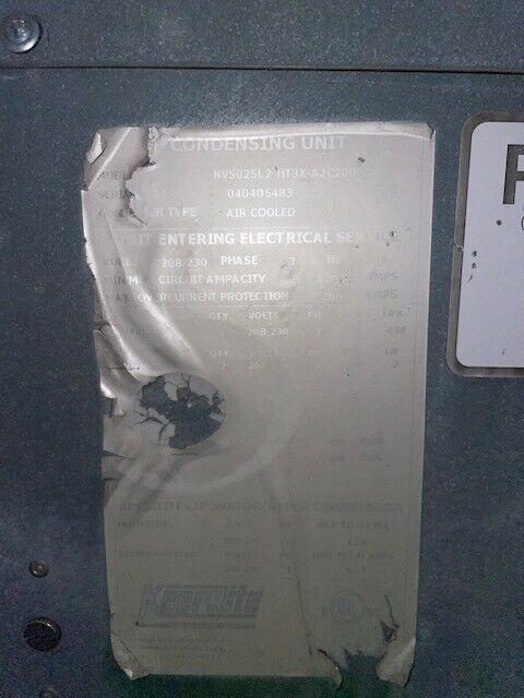 KeepRite Model #KVS025L2-HT3X-A2C200 Condensing Unit Used 25hp Low Temp