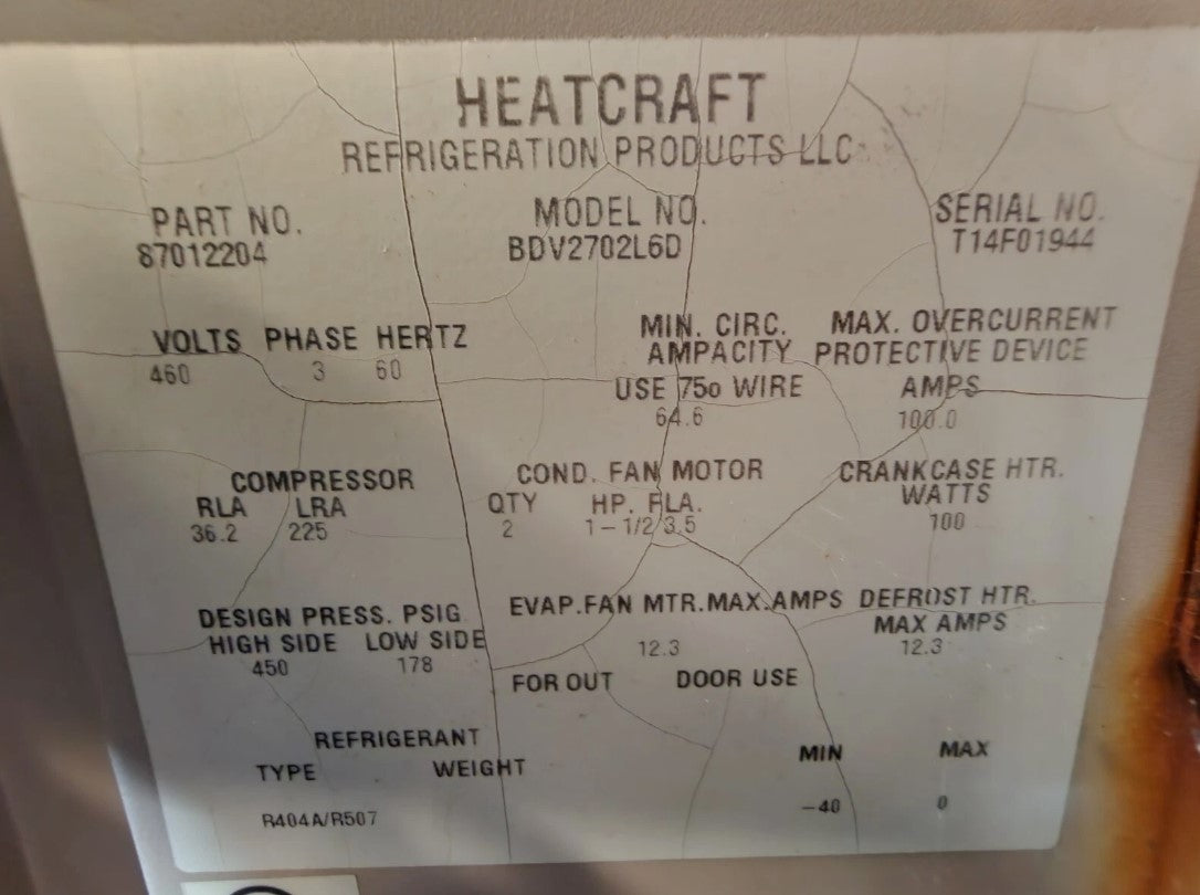 Bohn Heatcraft Condensing Unit - 27HP, 460v, Low Temp BDV2702L6D