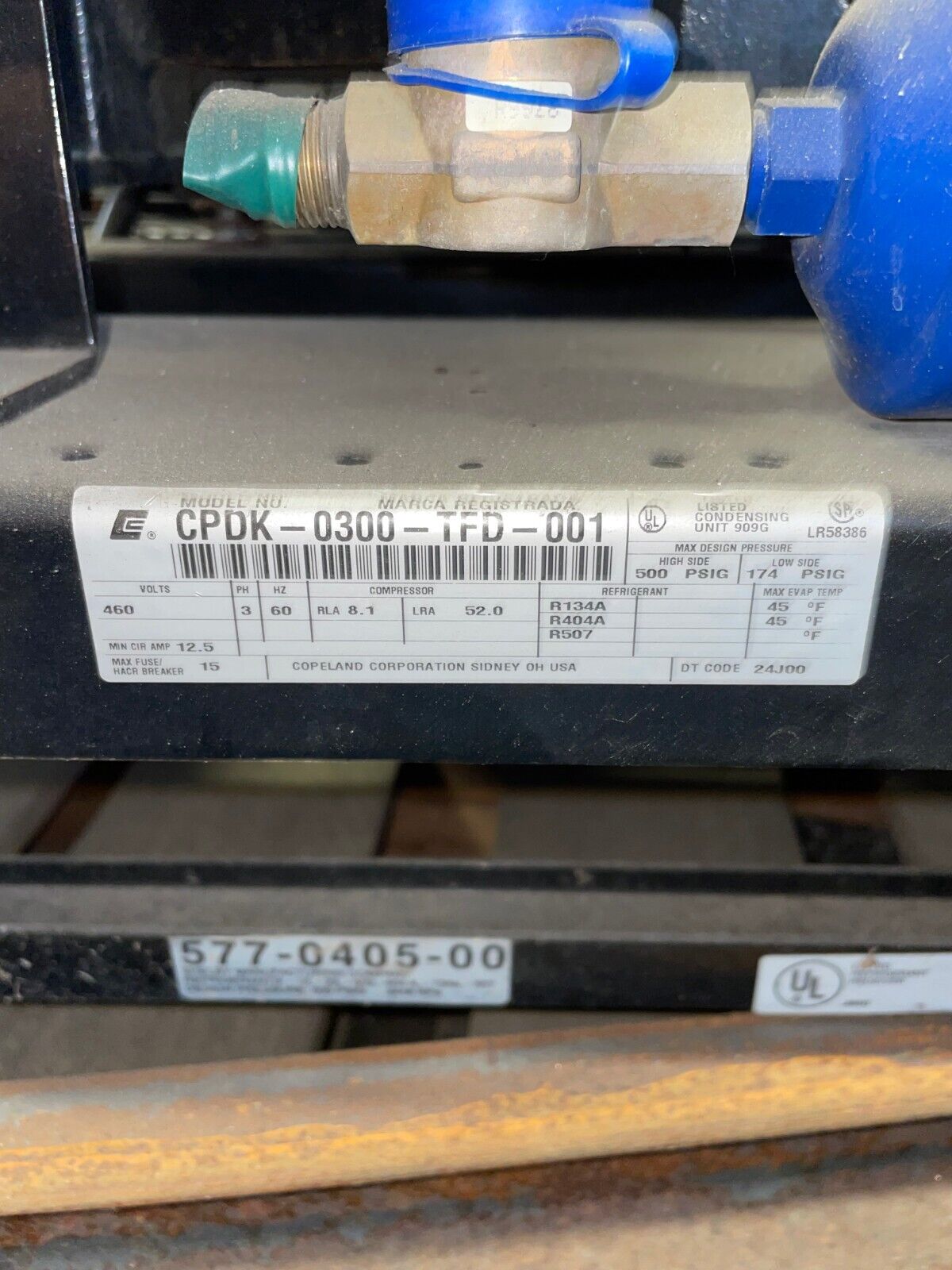 Copeland Model #CPDK-0300-TFD-001 Indoor Condensing Unit Used 3hp
