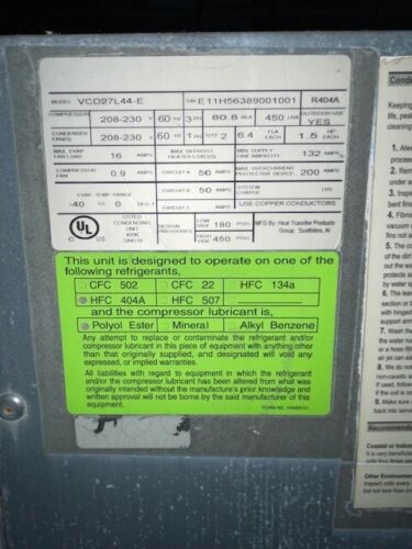 Russel Model #VCD27L44-E Condensing Unit Used 27hp horsepower Low Temp
