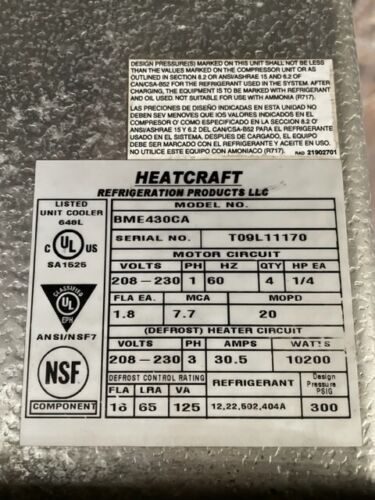 Bohn Evaporator #BME430CA 43,000 BTU Used Unit