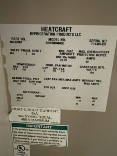 Bohn Model #BDT0800M6D 8 HP Medium Temperature Cooler Condensing Unit