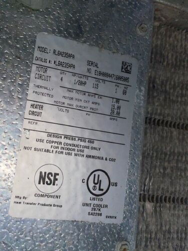 Evaporator #RL6A235APA 23,500 BTU Used Unit Air Defrost 115 volt 4 fans