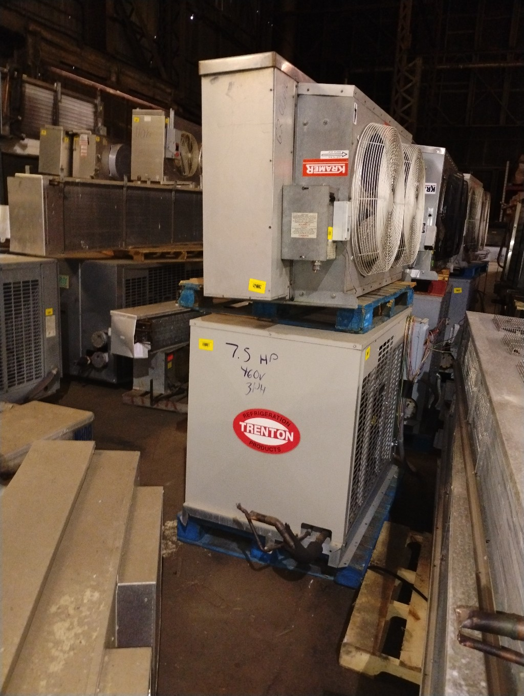 Used Trenton TESA075H8-HT4D 7.5 HP Medium Temp Condensing Unit #878 460 volt w/ Matching Evaporator Blower #879