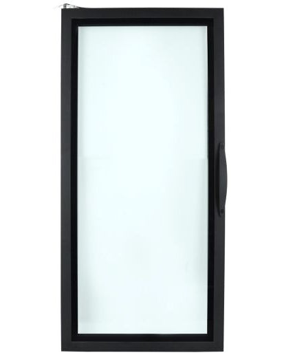 Black framed glass cooler door w/ shelves and LED lights 30" w, 79"
