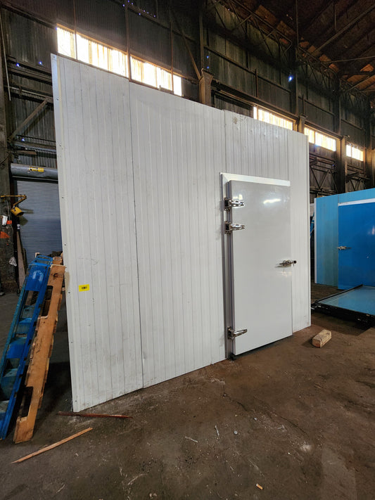 10' 1" x 14' 1" x 9' - Walk in cooler w/man door & new 3/4 HP - No floor or ceiling