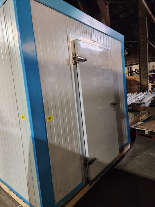 8' 1" x 12' x 8' 4" Walk in freezer w/ man door, ceiling & floor w/ 3/4 HP unit (Built as unit for outdoors)
