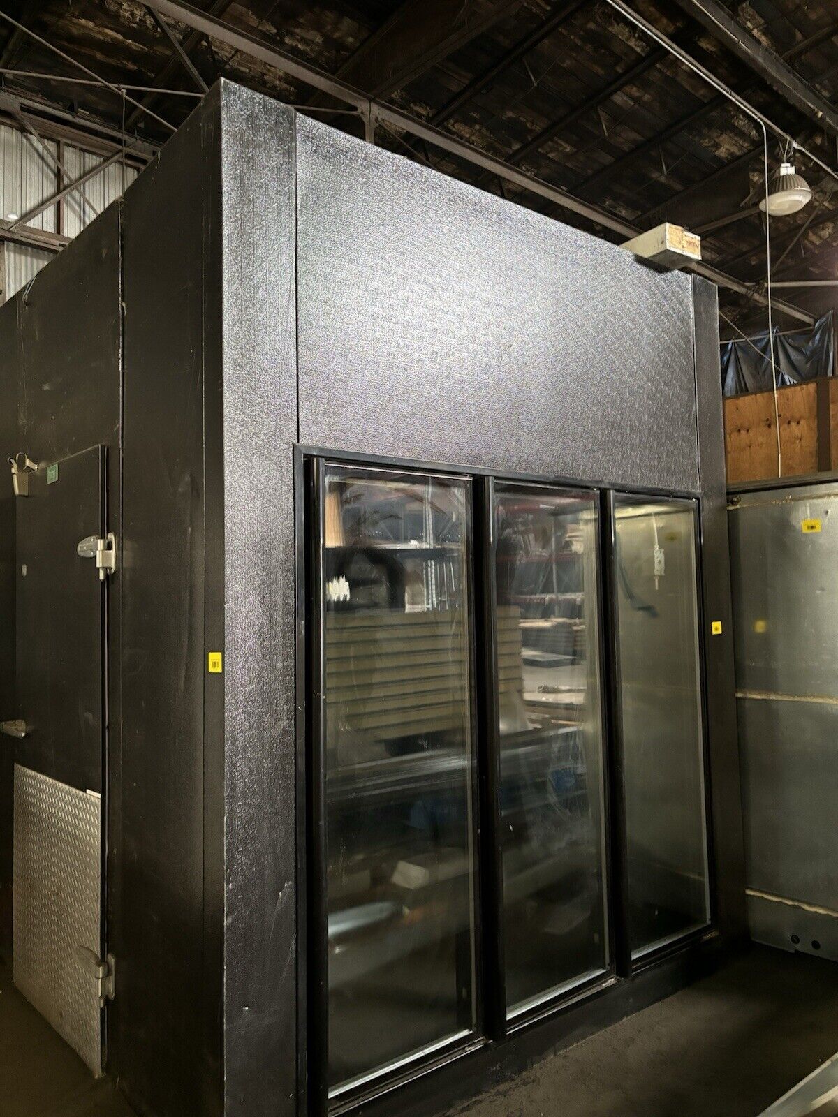 Used walk in cooler 3-glass display doors with new refrigeration system