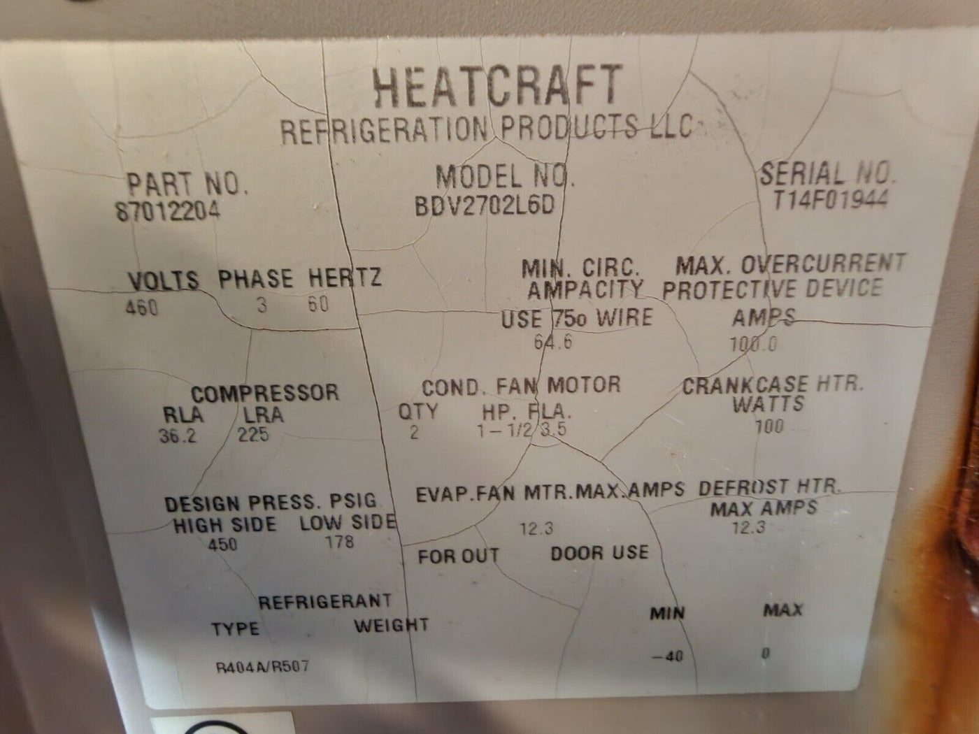 Bohn Heatcraft Condensing Unit - 27HP, 460v, Low Temp BDV2702L6D