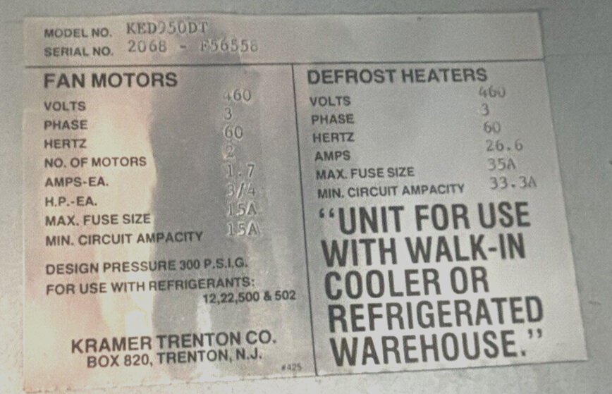 Keeprite Used Evaporator Unit -36,800 BTU, 460v, Electric Defrost **3 in stock**