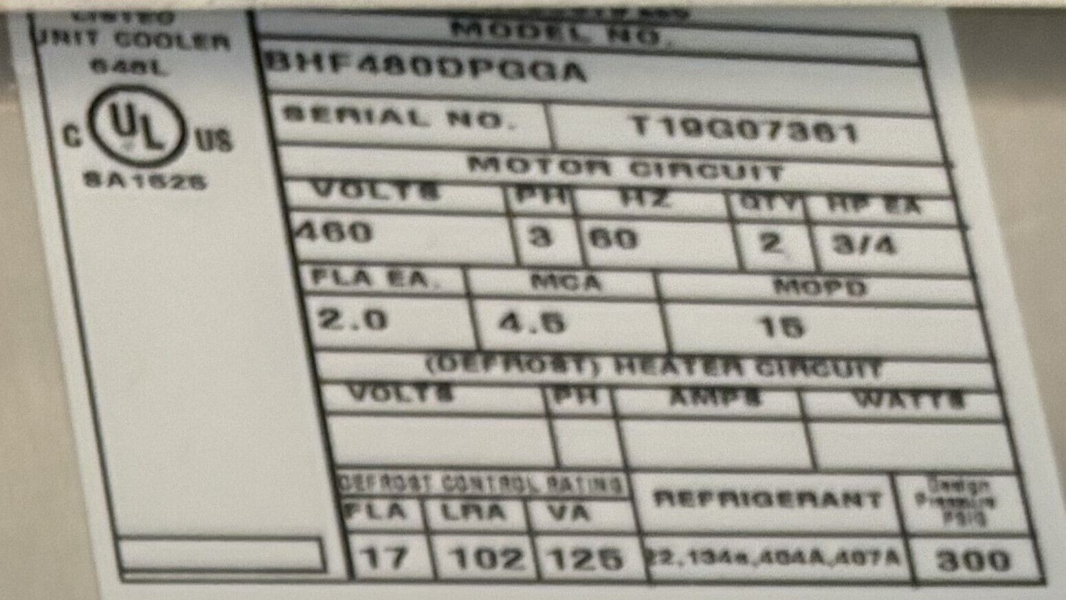 Bohn Used Evaporator Unit - 48,000 BTU, 460 volts  **6 in stock**