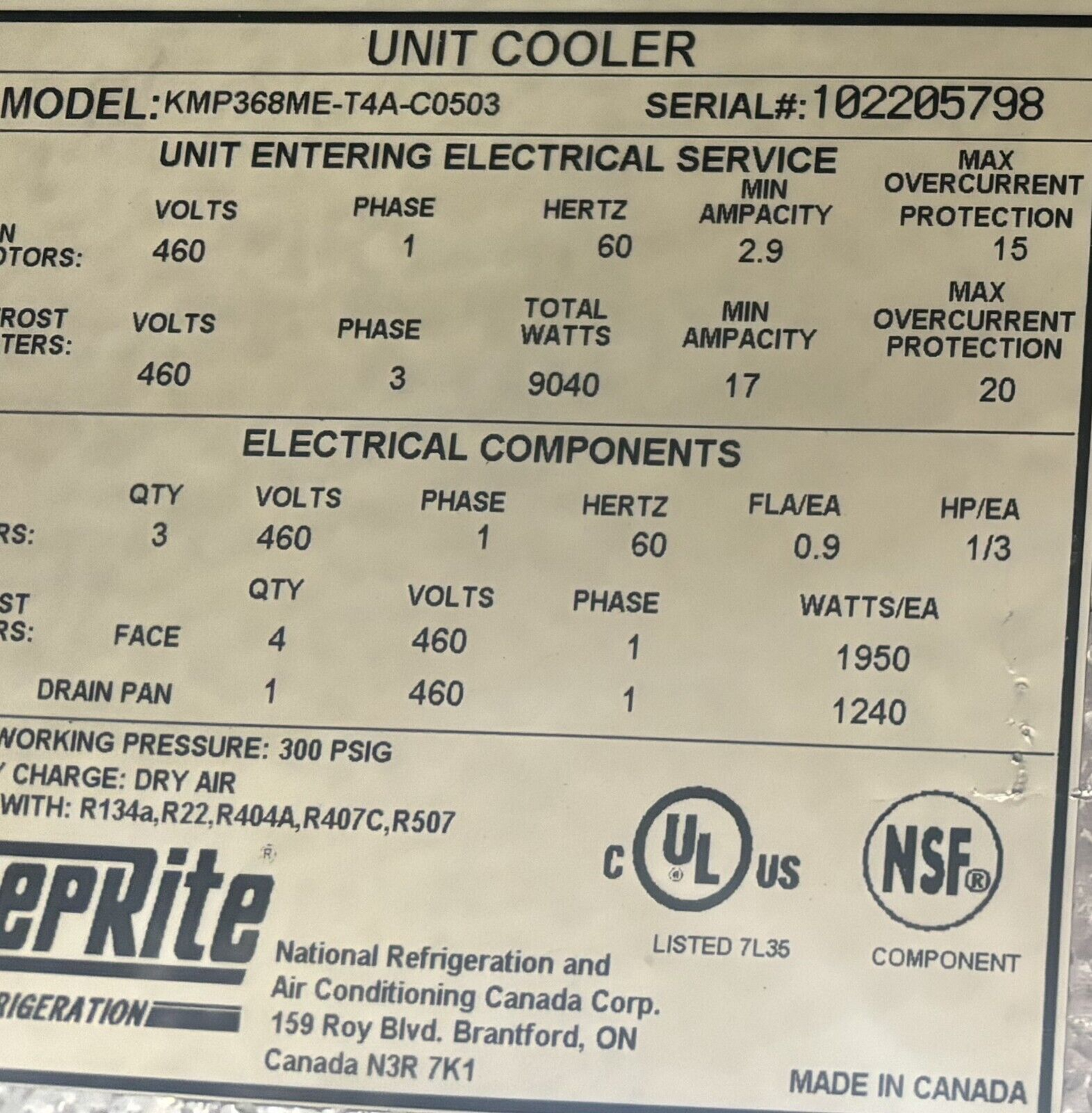 Keeprite Used Evaporator Unit -36,800 BTU, 460v, Electric Defrost **3 in stock**