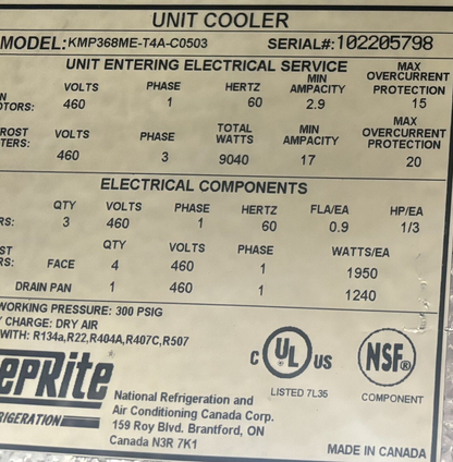 Keeprite Used Evaporator Unit -36,800 BTU, 460v, Electric Defrost **3 in stock**