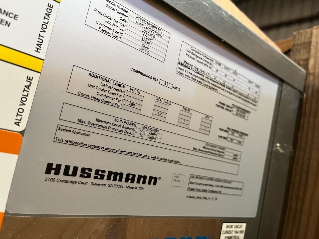 Hussmann condensing unit - HDHB0100MRKBED