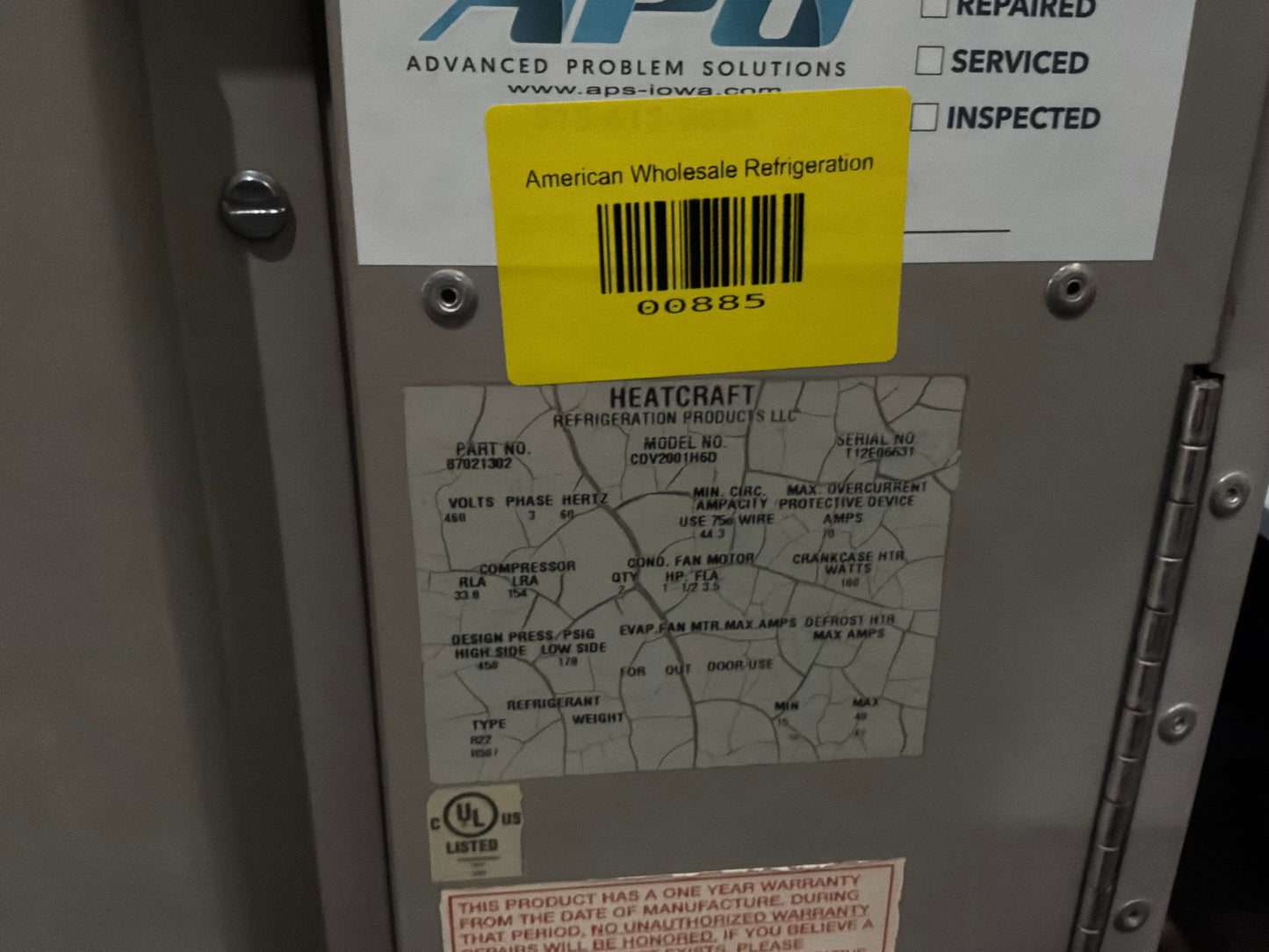 Climate Control 20 HP Medium Temp Condensing Unit w/ Two 93,000 BTU Evaporator Blowers 460/3 Ph #885