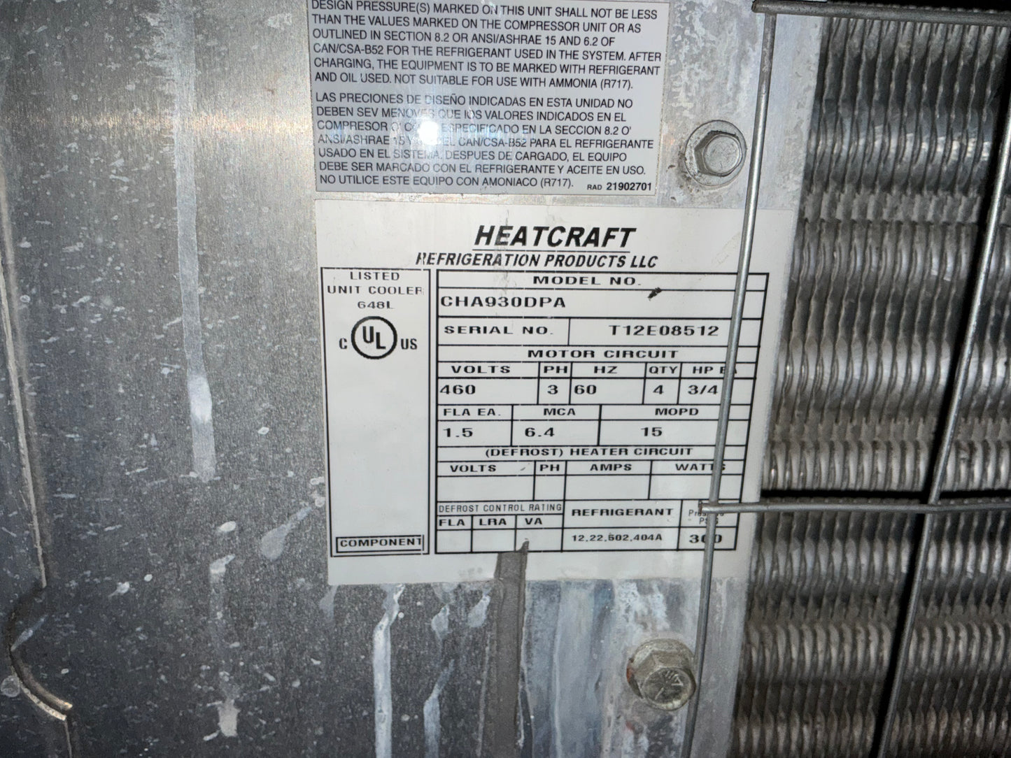 Climate Control 20 HP Medium Temp Condensing Unit w/ Two 93,000 BTU Evaporator Blowers 460/3 Ph #885