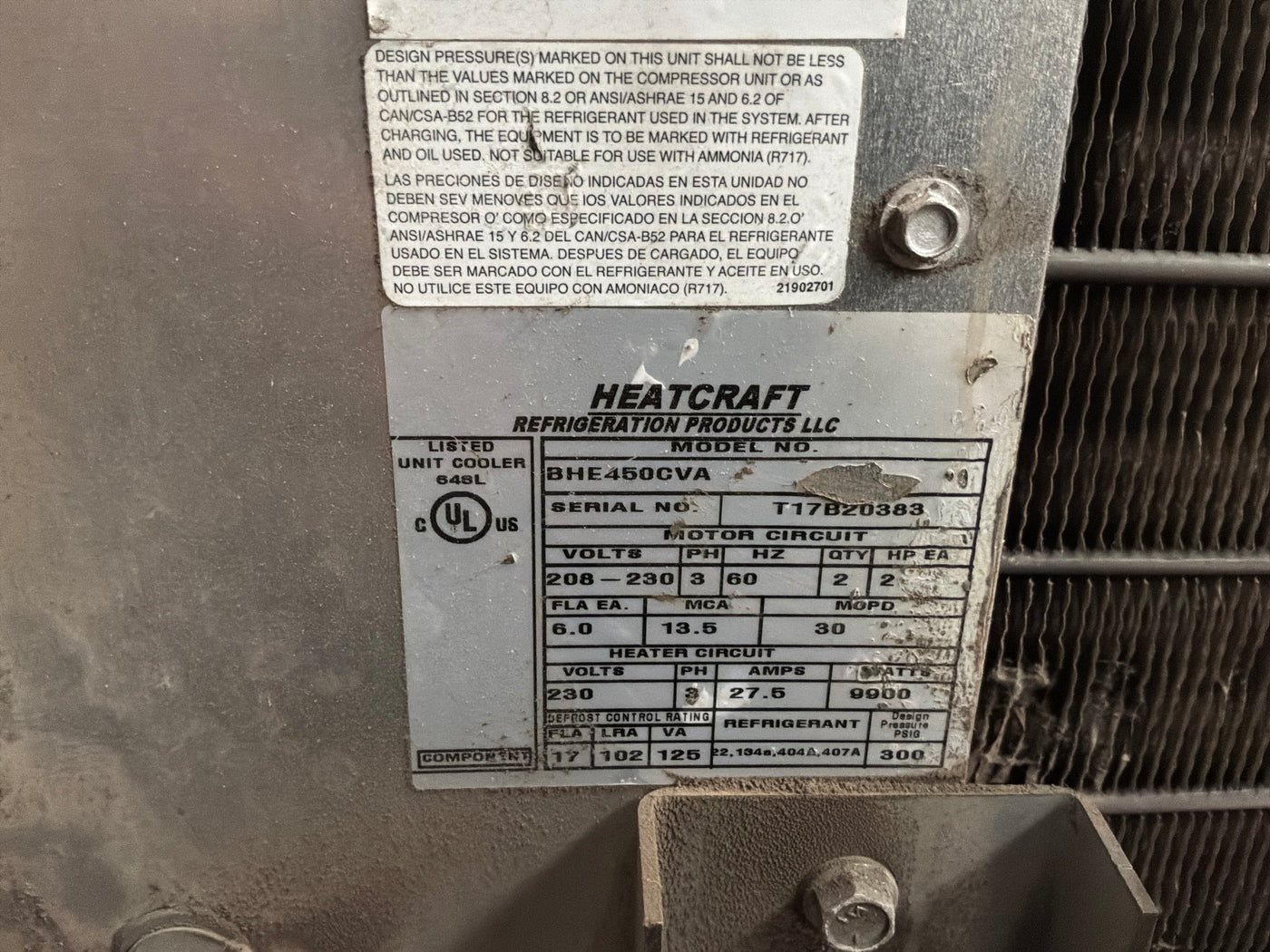 BOHN BHE450CVA 45000 BTU Evaporator #13