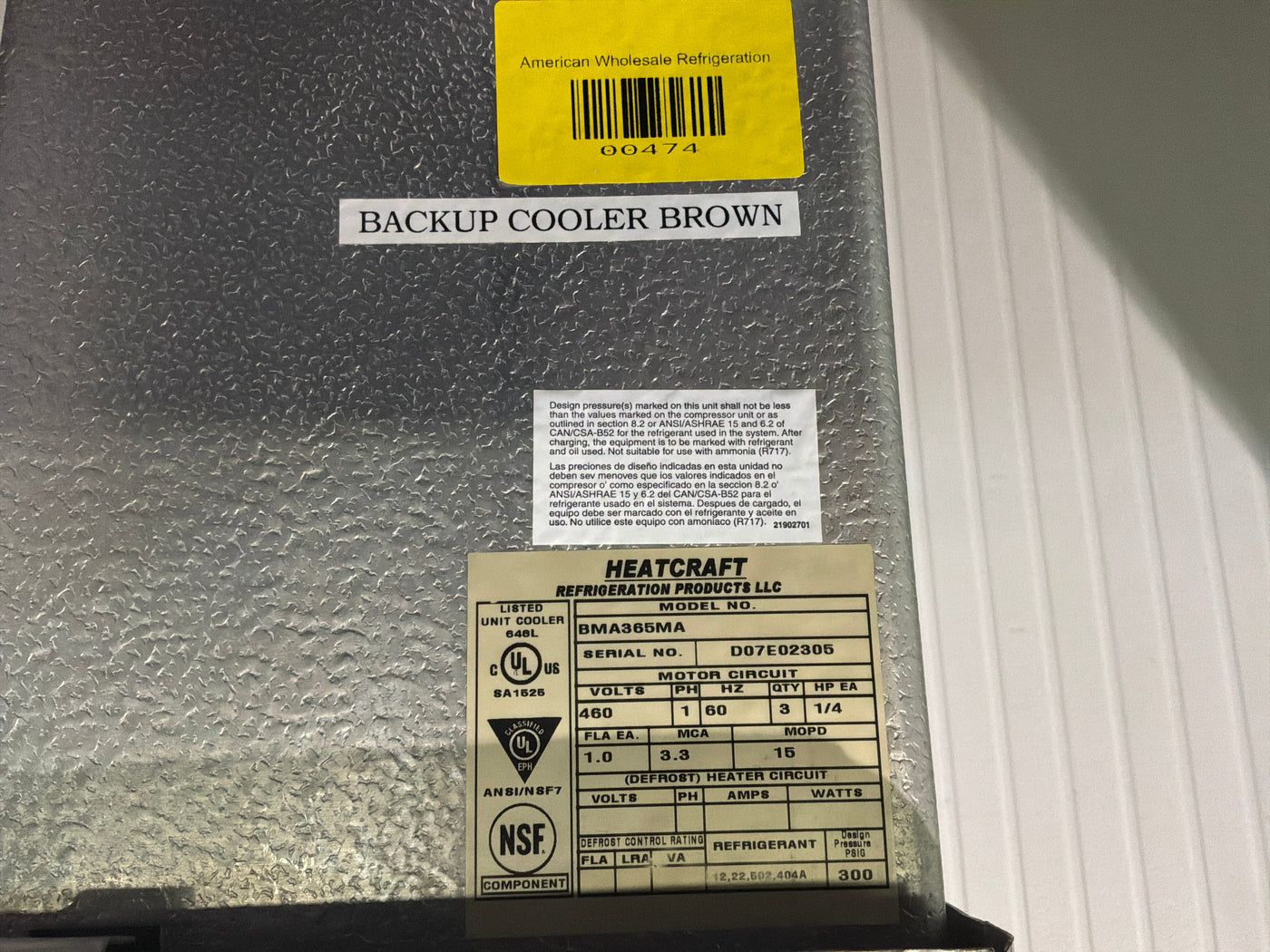 BOHN BMA365MA 36500 BTU EVAPORATOR #474