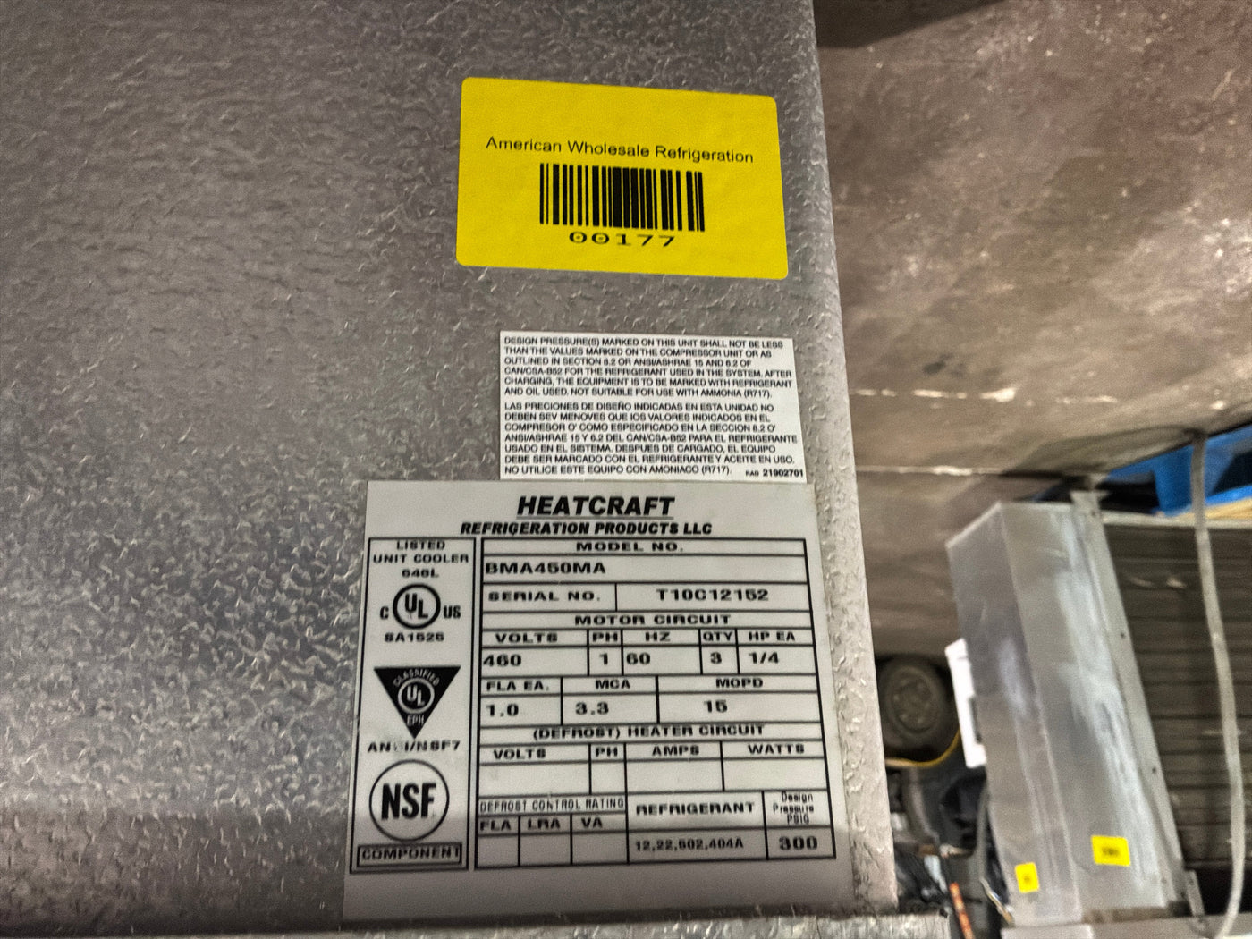 BOHN BMA450MA 45000 BTU EVAPORATOR #177 + #196