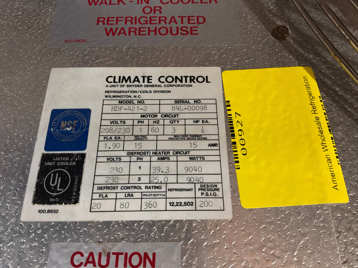 CLIMATE CONTROL HDF-421-2 42100 BTU EVAPORATOR #927