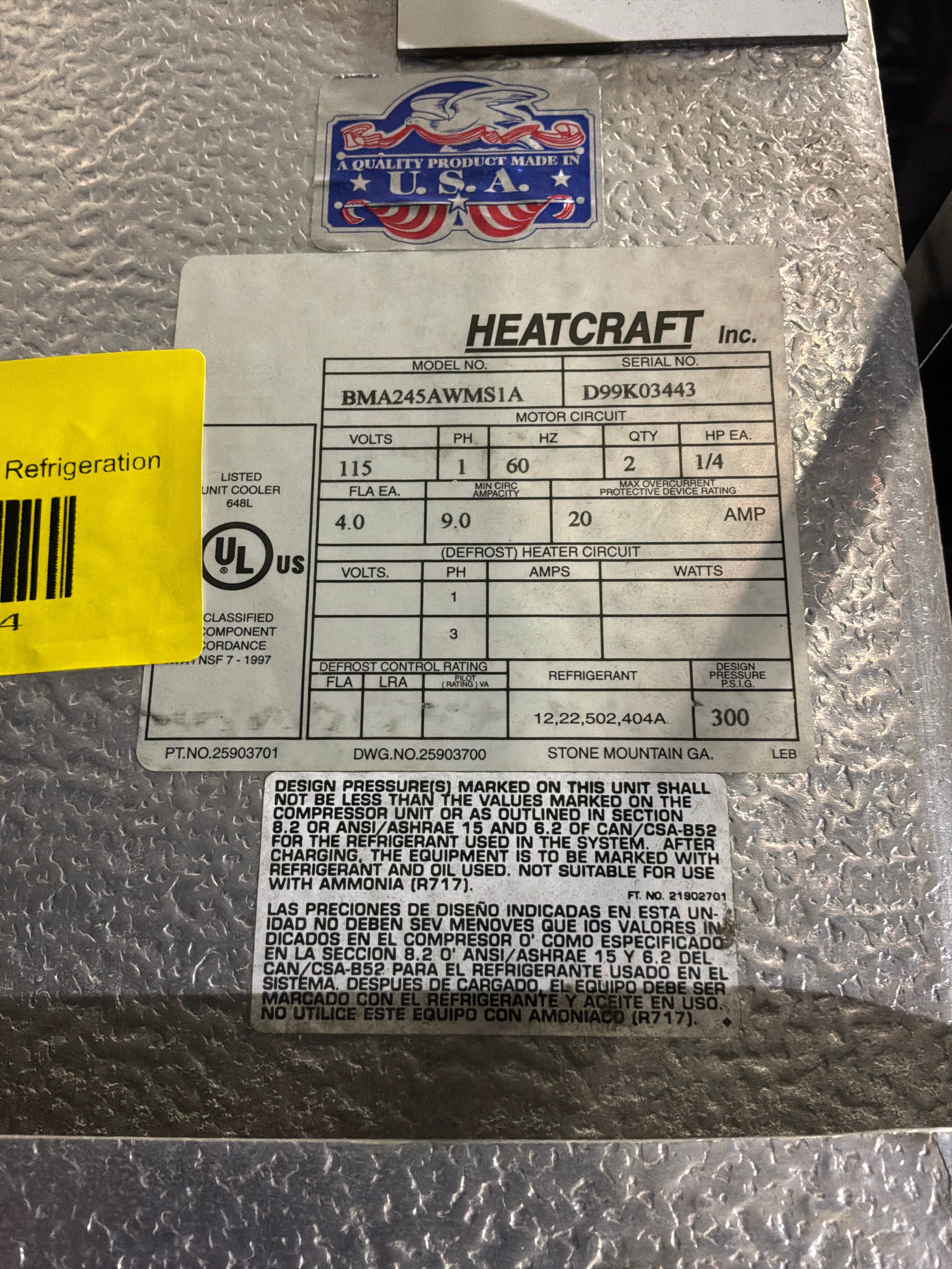 BOHN BMA245AWMS1A 24500 BTU EVAPORATORS #654 + #655