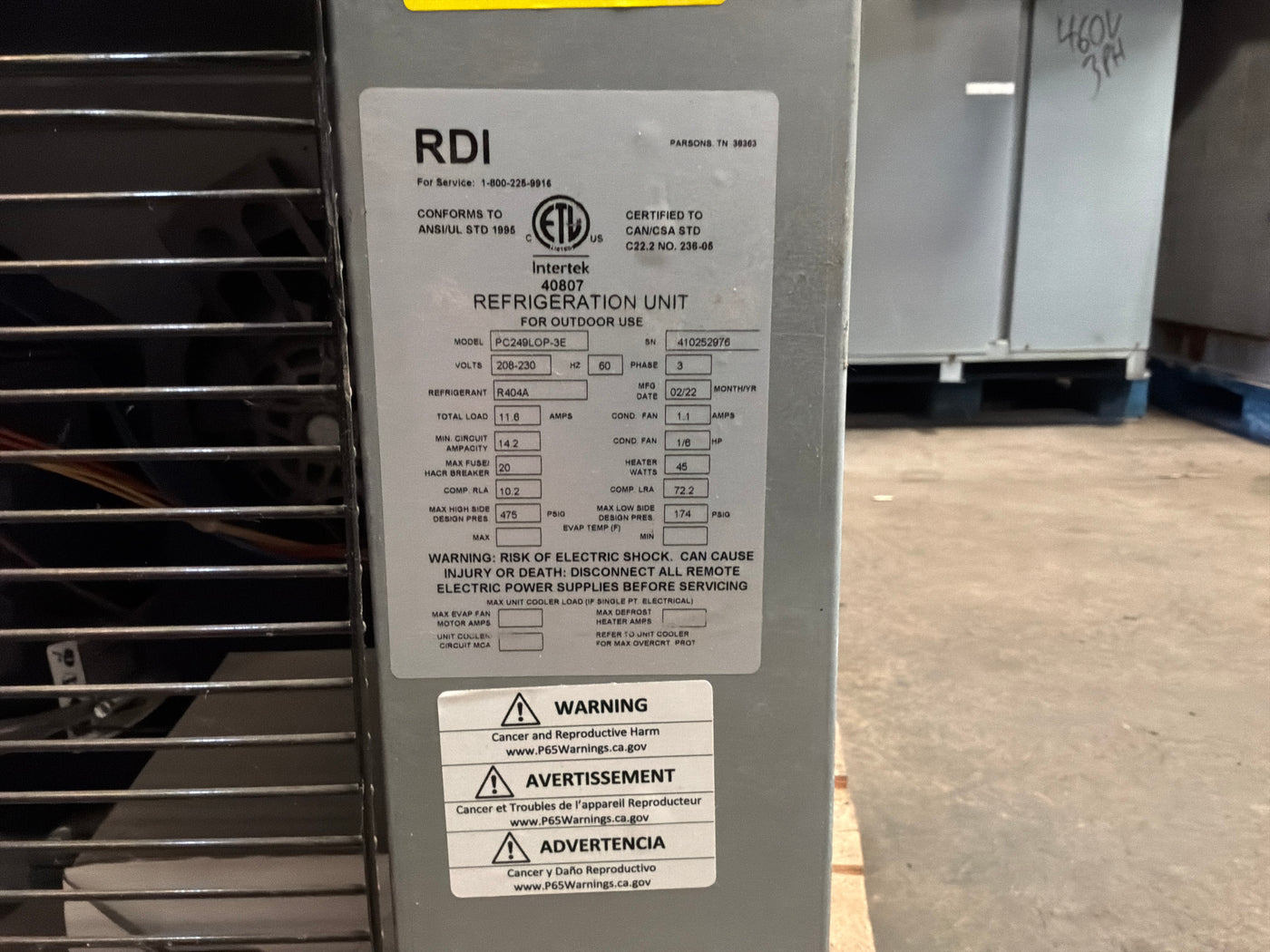 RDI PC249LOP-3E 2.5 HP Condenser #324