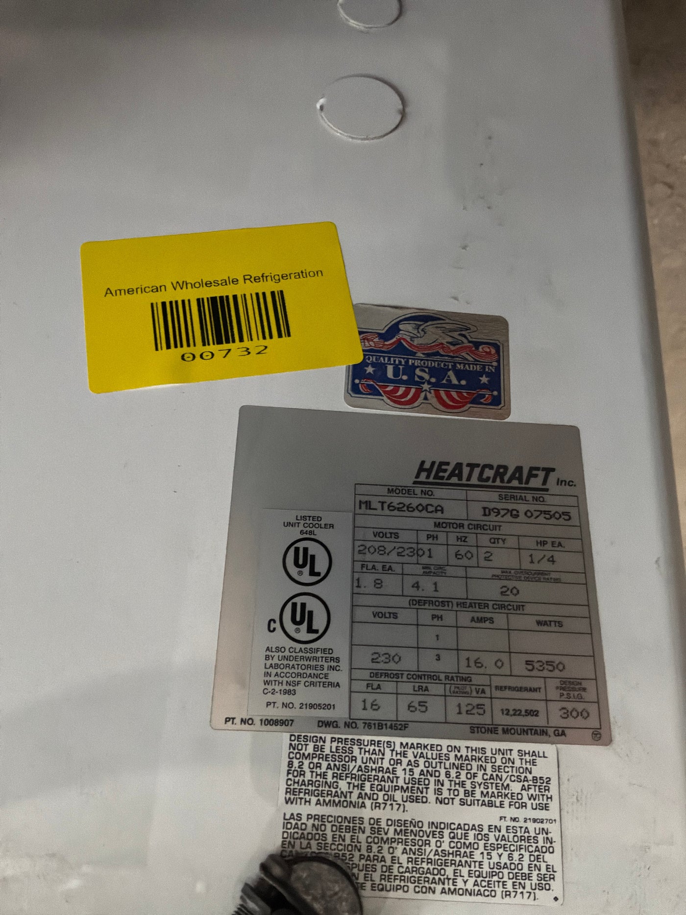 HEATCRAFT ML T6260CA 26000 BTU Evaporator #732