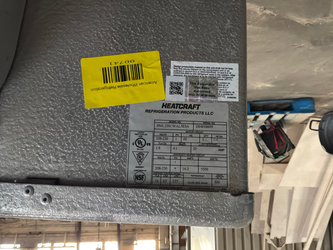 BOHN BML220CWAL5E3A 22000 BTU Evaporator #741