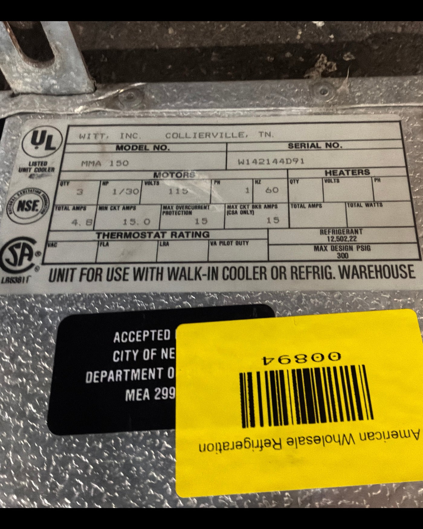 HEAT TRANSFER MMA150 15000 BTU EVAPORATOR #894