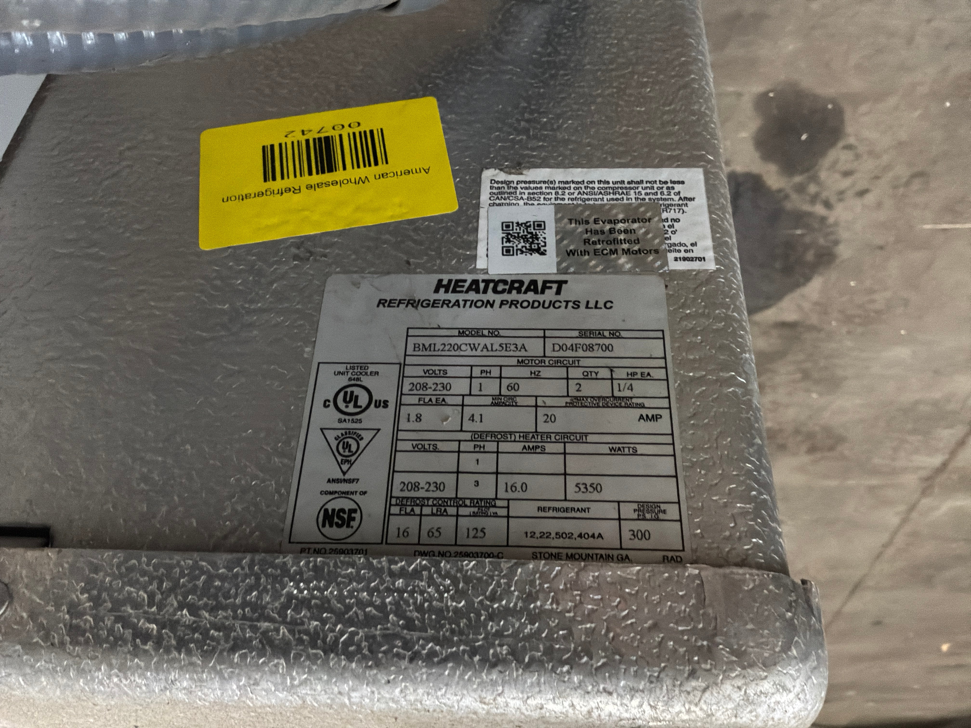 BOHN BML220CWAL5E3A 22000 BTU Evaporator #742
