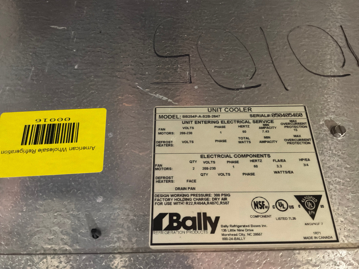 BALLY BB254P-A-S2B-2647 54000 BTU EVAPORATOR #16