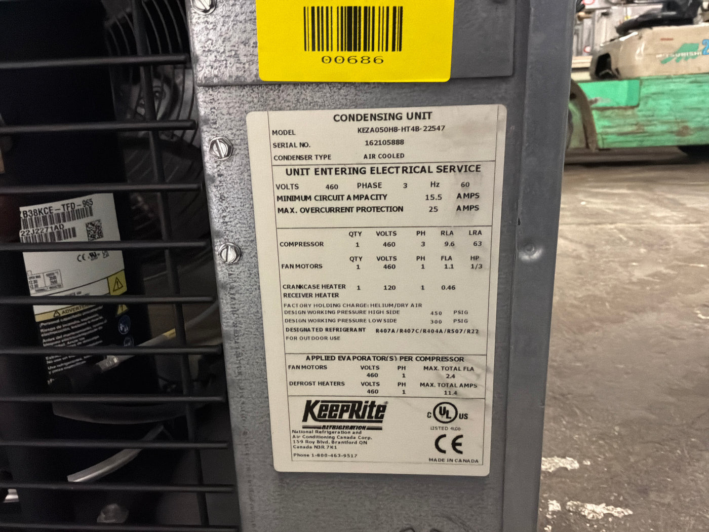 KEEPRITE KEZA050H8-HT4B-22547 5HP CONDENSER #686