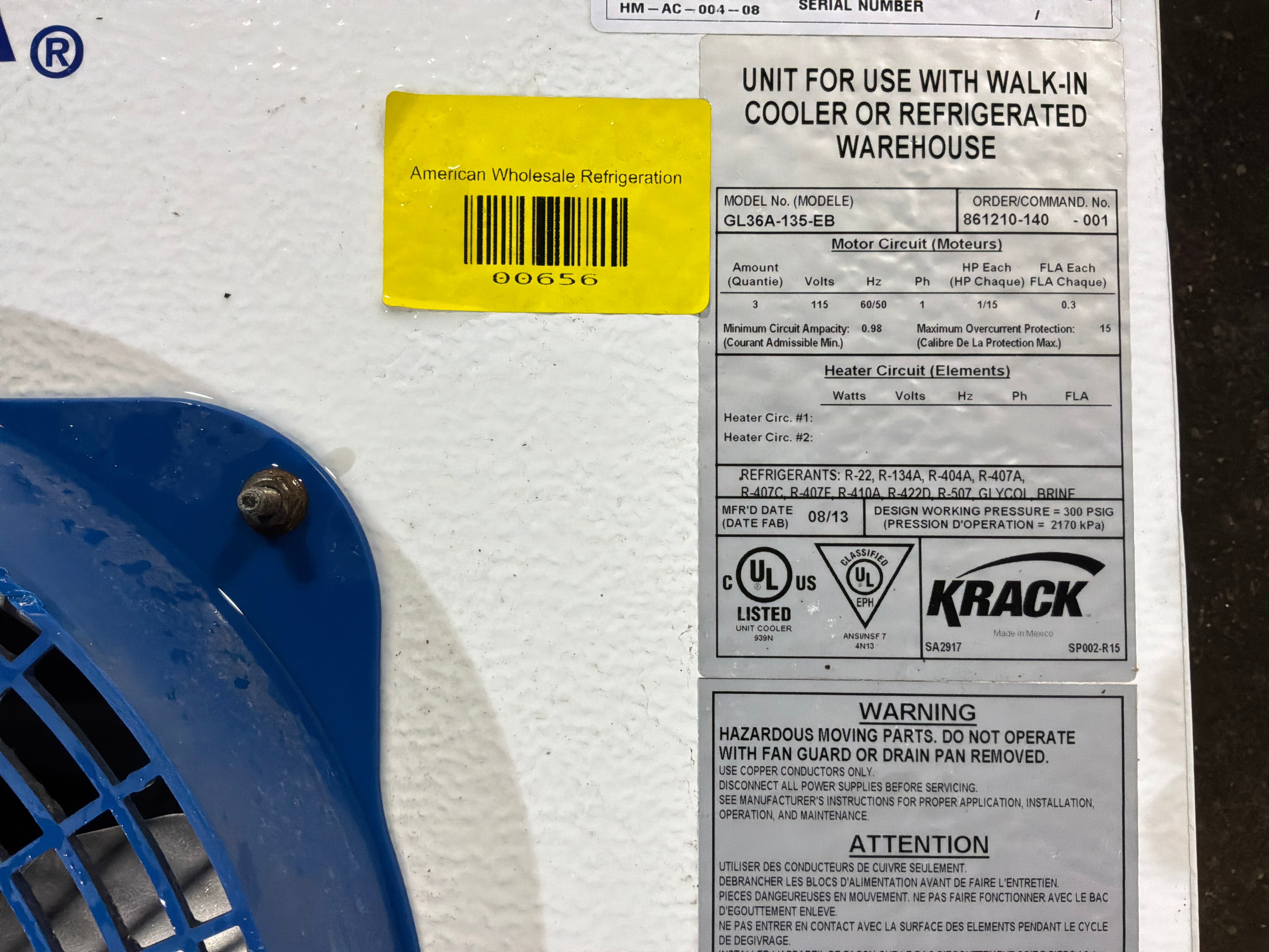 KRACK GL36A-135-EB 13500 BTU EVAPORATOR #656