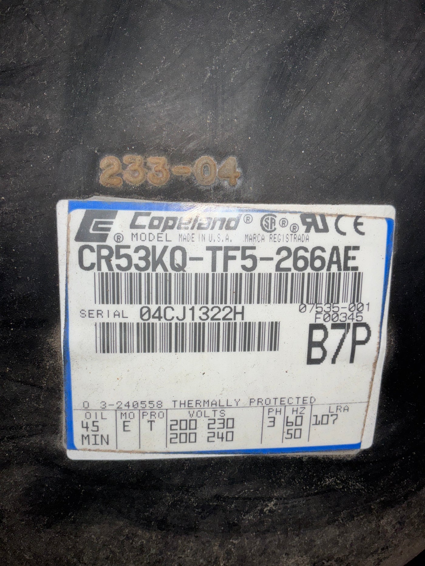 COPELAND CR53KQ-TF5-266AE 4.25HP CONDENSER #907