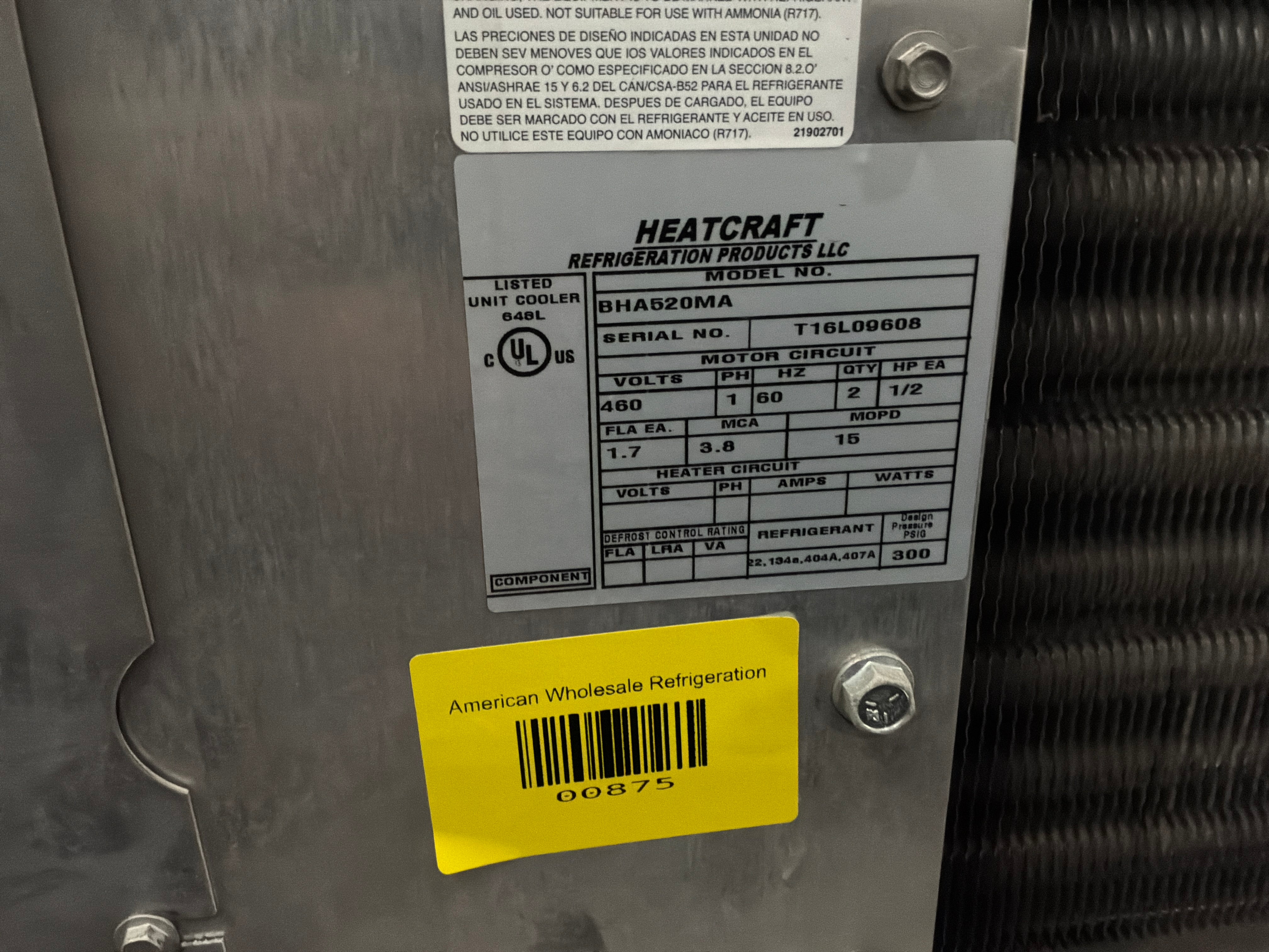 BOHN BHA520MA 52000 BTU Evaporator unit #876