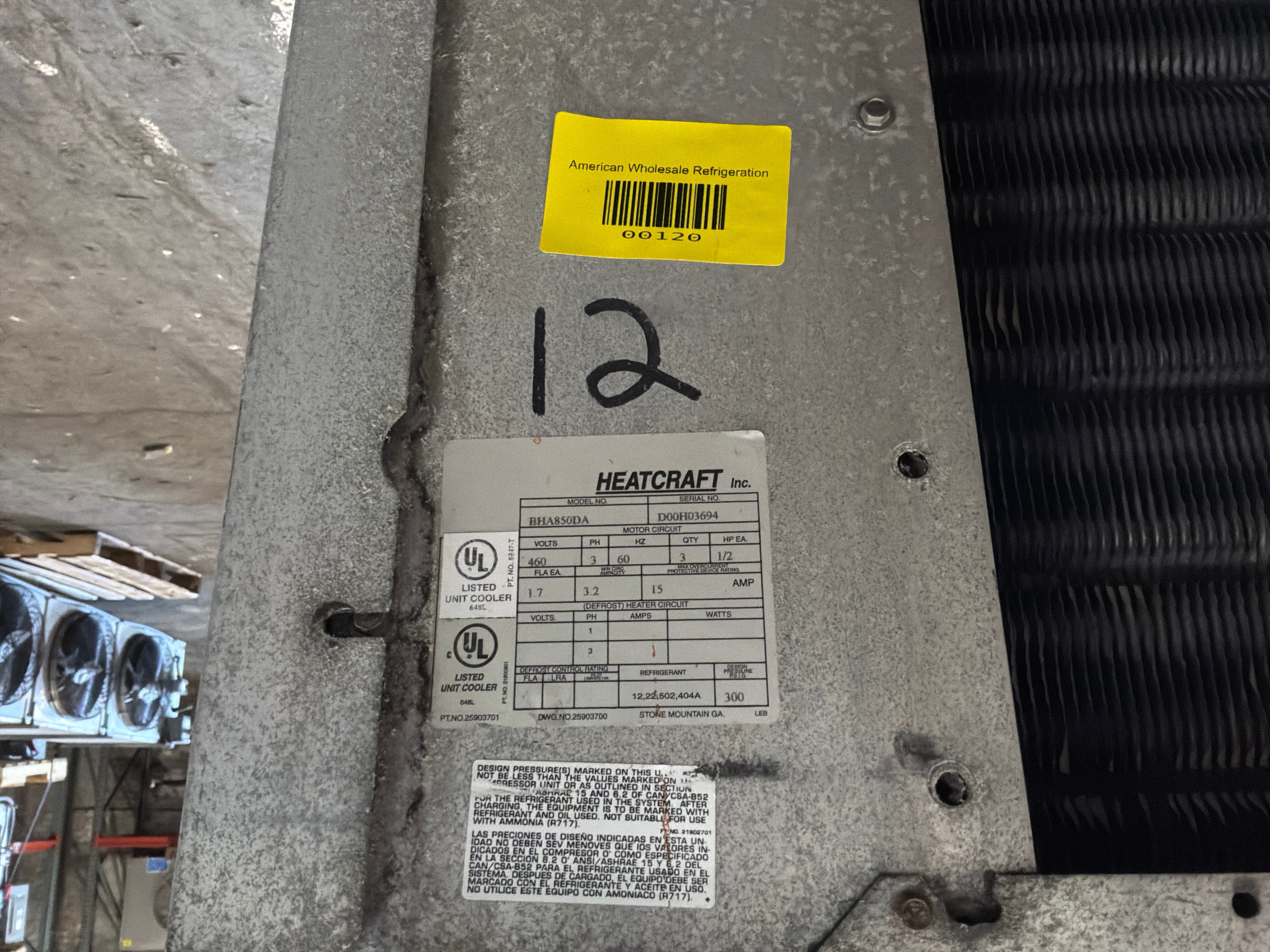BOHN BHA850DA 85000 BTU Evaporator #120