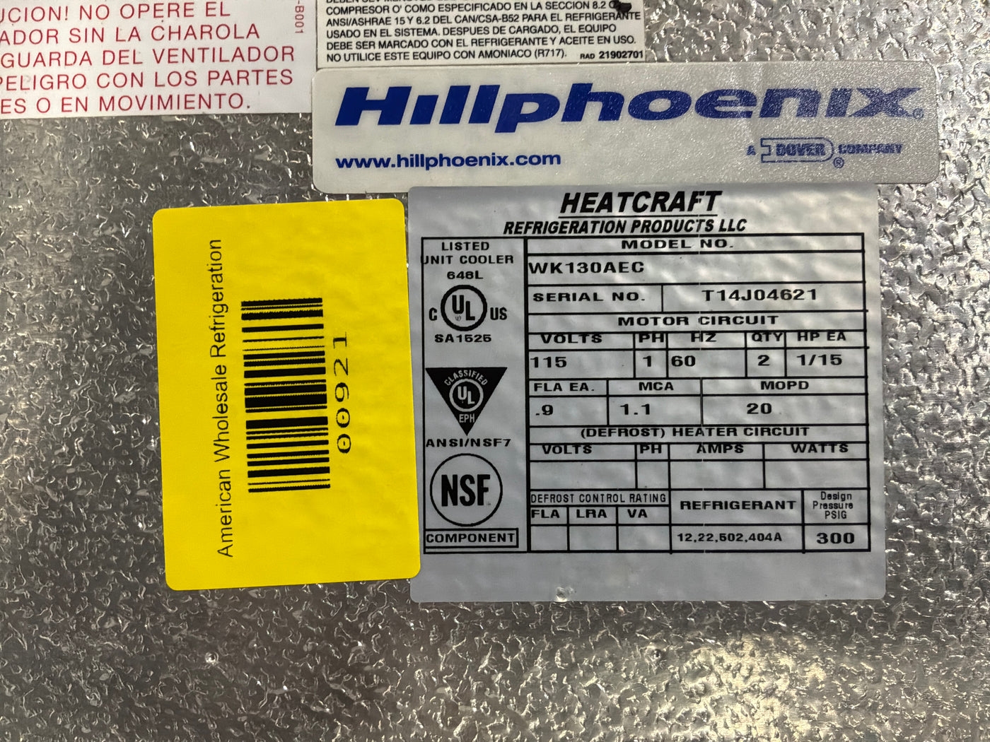 HEATCRAFT WK130AEC 13000 BTU EVAPORATOR #921