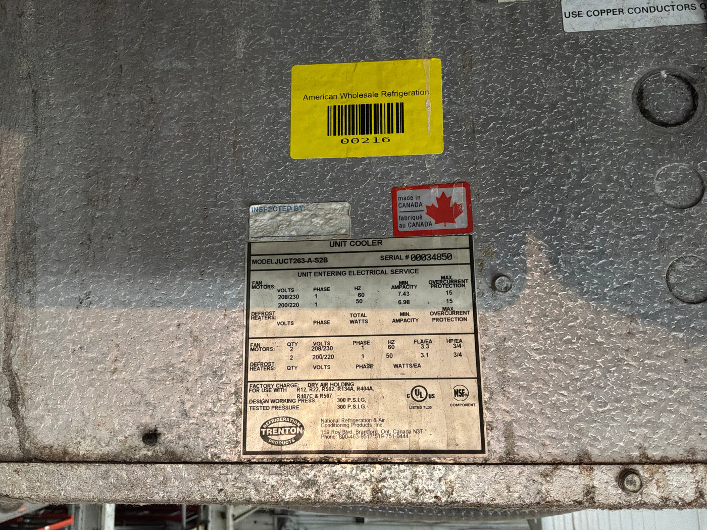 Trenton JUCT263-A-S2B 26000 BTU Evaporator #216