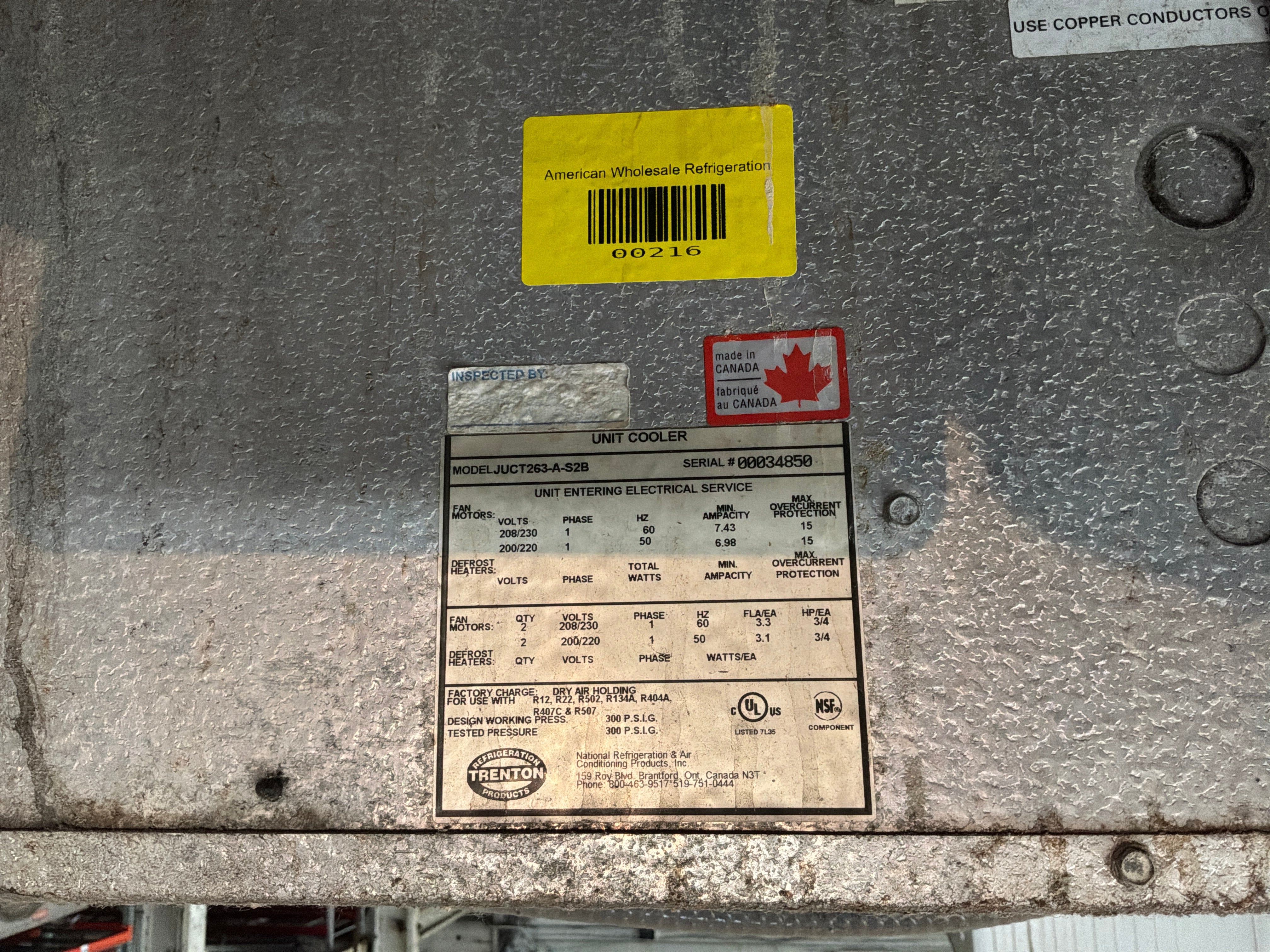 Trenton JUCT263-A-S2B 26000 BTU Evaporator #216