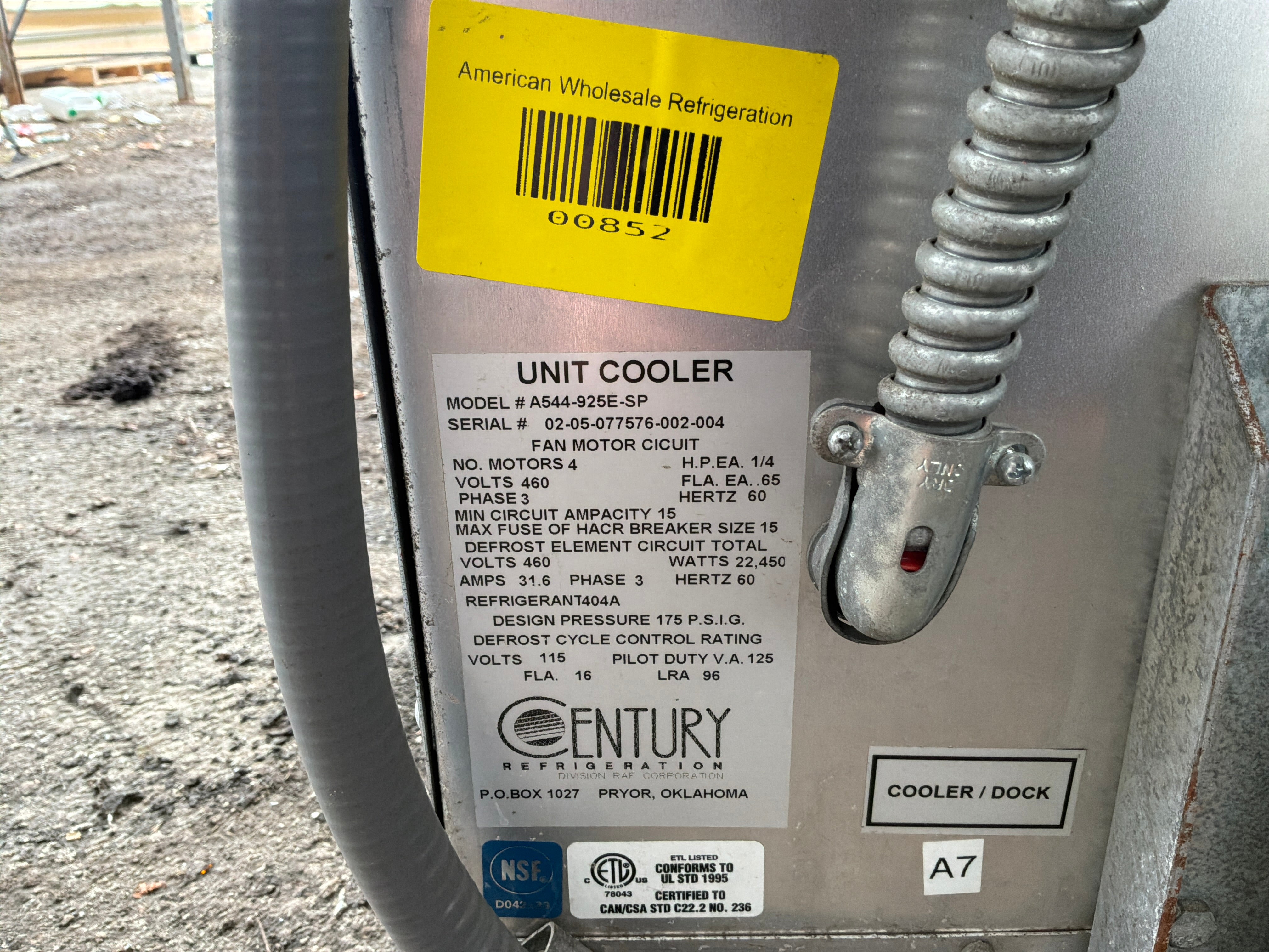 CENTURY A544-925E-SP 92500 BTU EVAPORATOR #852