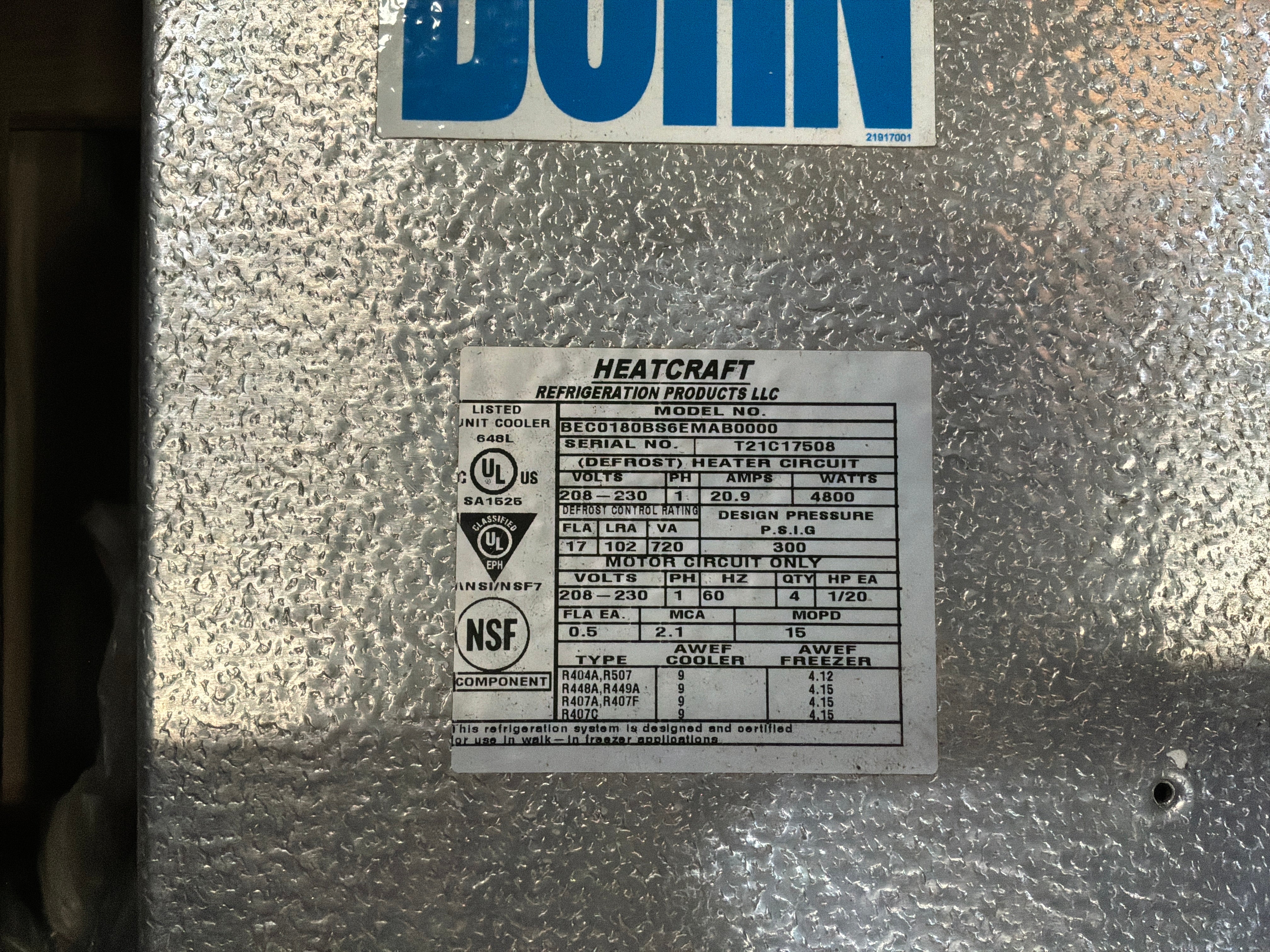 BOHN BEC0180BS6EMAB0000 Evaporator #269