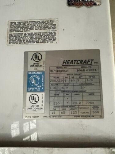 Heatcraft Evaporator #MLT4330CA 43,000 BTU Used Unit