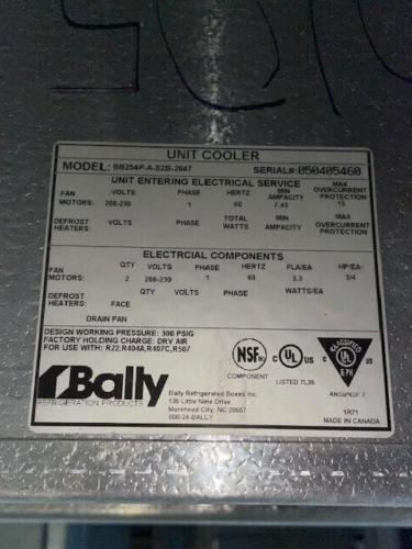 Bally Evaporator #BB254P-A-S2B-2647 54,000 BTU Used Unit