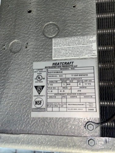 Bohn Evaporator #ADT208AK 20,800 BTU Used Unit Air Defrost 115 volt 4 fans