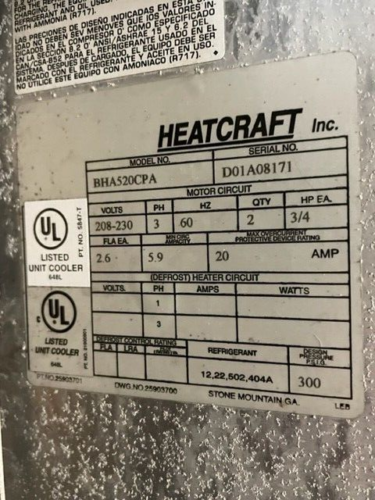 Bohn Evaporator #BHA520CPA 52,000 BTU Used Unit