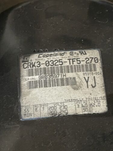 MasterBilt Compressor Model #CRK3-0325-TF5-270 Condensing Unit Used 3.5hp