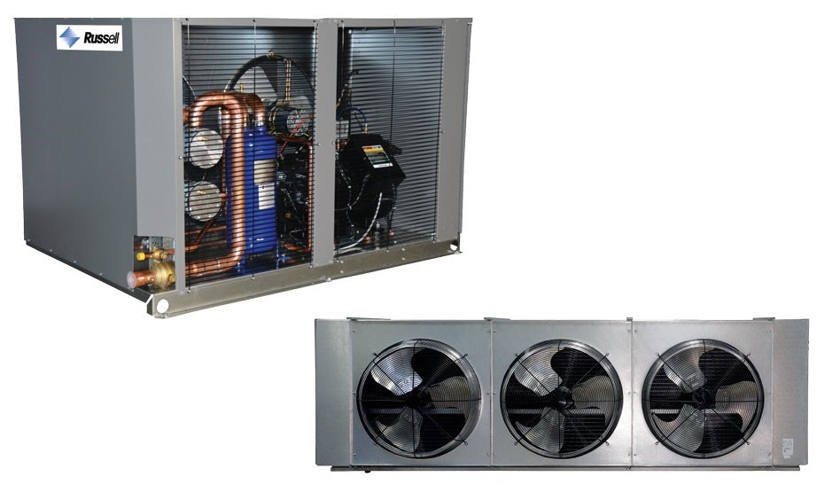 New Russell 15 HP Low Temp Refrigeration System RFDS15L4SGA Condensing Unit w/ RH6E066GDA Evaporator Blower In Stock