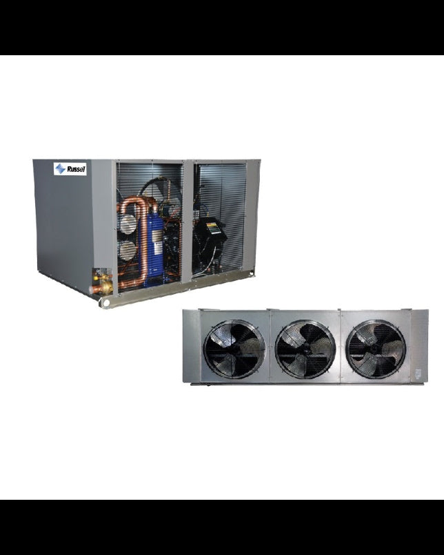 New Russell 15 HP Low Temp Refrigeration System RFDS15L4SGA Condensing Unit w/ RH6E066GDA Evaporator Blower In Stock