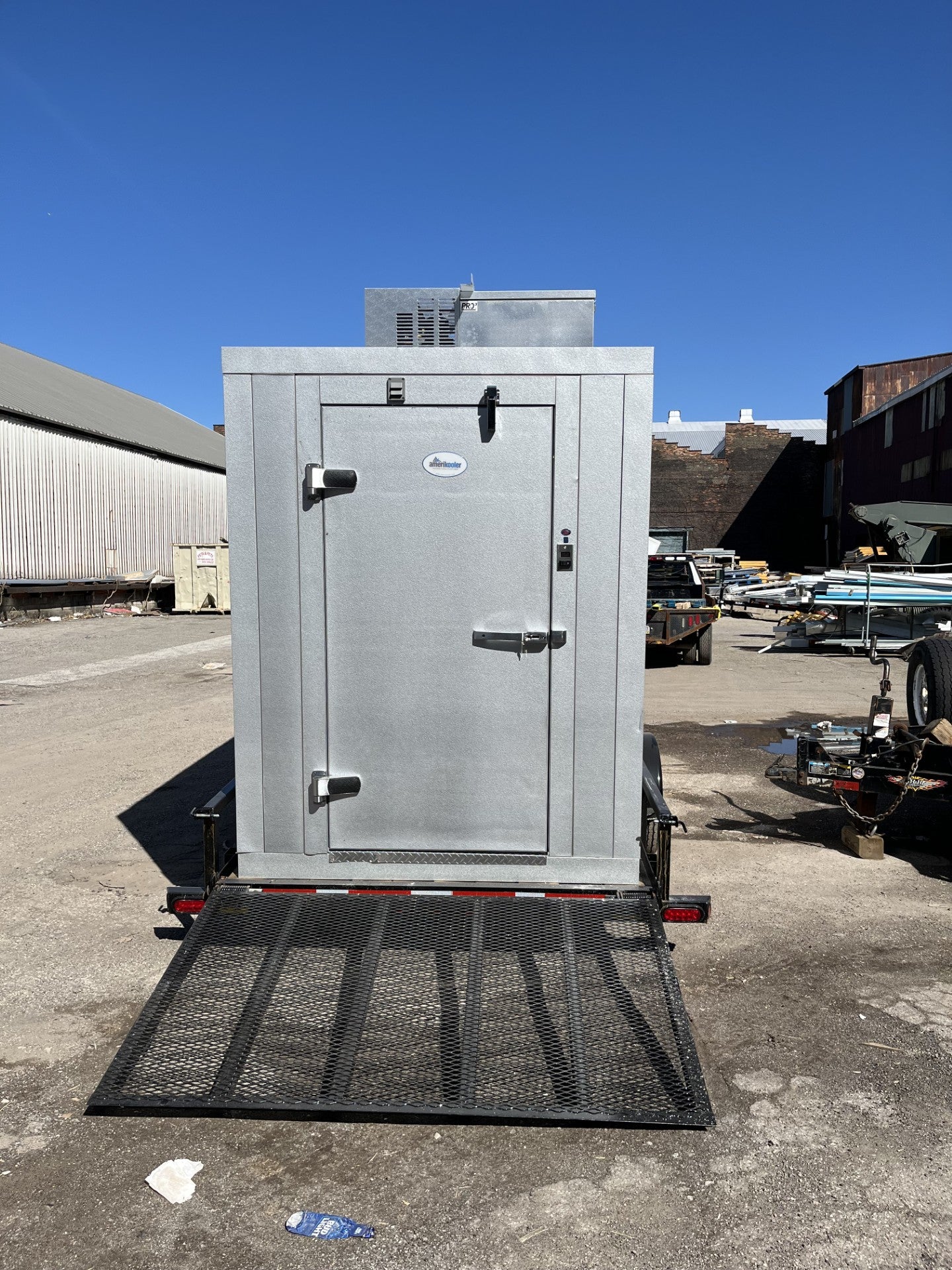 6' x 12' x 8' Amerikooler walk in freezer w/ drop in on trailer